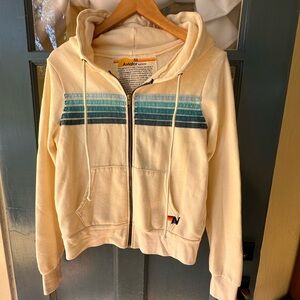 Aviator Nation zipper hoodie white with blue stripes xs